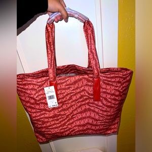 Michael Kors The Michael Bag Large Animal Print Logo Tote Deep Orange